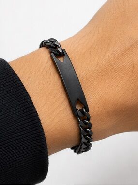 NEW - Sam Edelman Men's Unisex Sleek Black Gunmetal ID Curb Chain Bracelet 8"